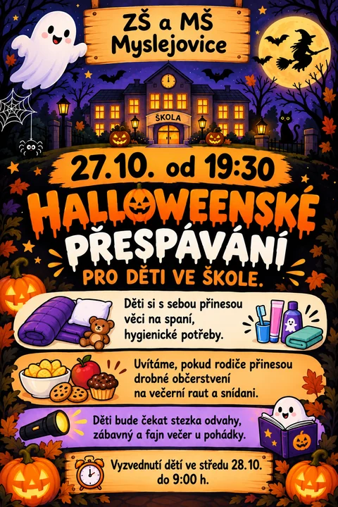 Plakát — Halloweenské přespávání, 27. 10. od 19:30