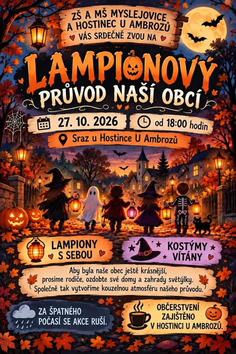 Plakát — Lampionový průvod naší obcí, 27. 10. 2026 od 18:00